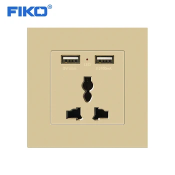 

FIKO 86mm*86mm 13A 3 pin Universal PC panel wall socket power socket with dual usb ,white/Black/Gray/Gold/Champagne gold