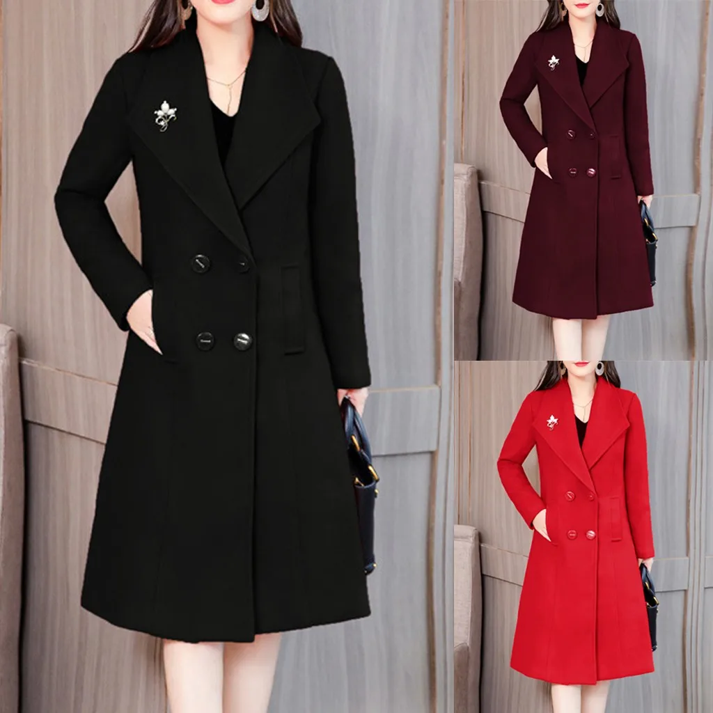 Casaco feminino, шерстяное пальто для женщин, для работы, одноцветное, винтажное, зимнее, для офиса с длинным рукавом, на пуговицах, шерстяное пальто, зимнее пальто для женщин, манто