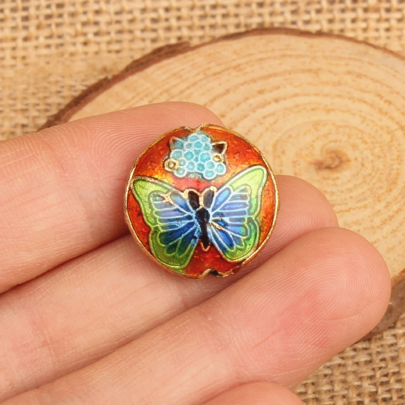 2pcs Cloisonne Silver Burn Blue Round Butterfly Beads Enamel Filigree Accessories DIY Jewelry Making Bracelet Earrings Necklace