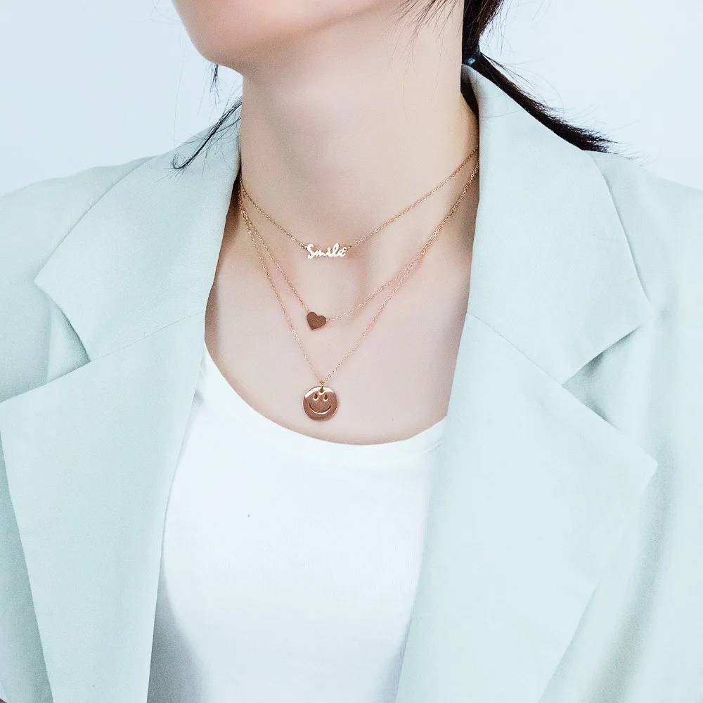 Heart, Smile Face Layering Necklace 
