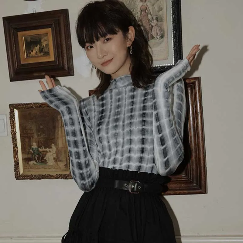 2020 Summer Women Designer Tie Dye Print T Shirt Korean One-Piece Turtle Neck Long Sleeve Underwear Clothing Top Female