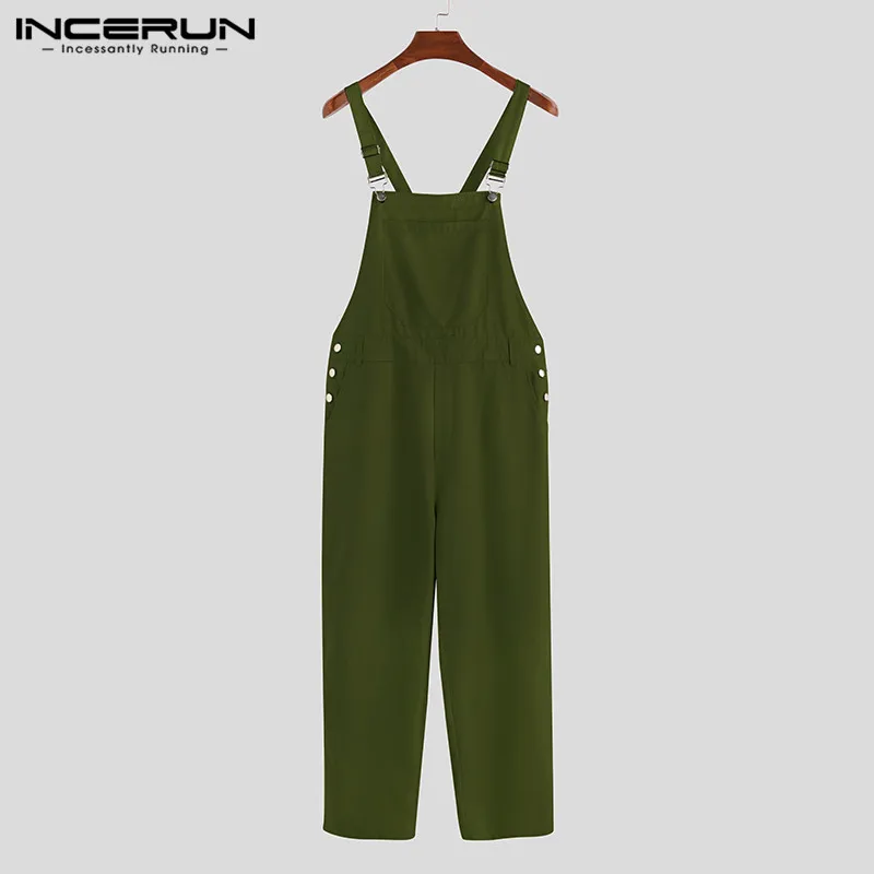 Army Green INCERUN уличная одежда, мужской однотонный комбинезон на подтяжках, повседневный Джокер, джоггеры, мужской комбинезон, костюм для подвижных игр, тонкие модные комбинезоны с детским свитерком - Цвет: Army Green