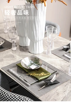 Modern Stainless Steel Transparent Square Crystal Tray Tableware Set 5