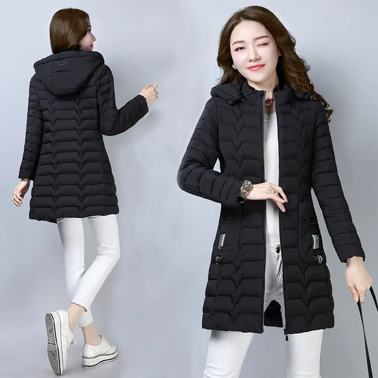 

2019 Winter New Style down Jacket Cotton-padded Clothes Thin Cotton-padded Jacket Women's Mid-length Fat Mm Korean-style Slim Fi