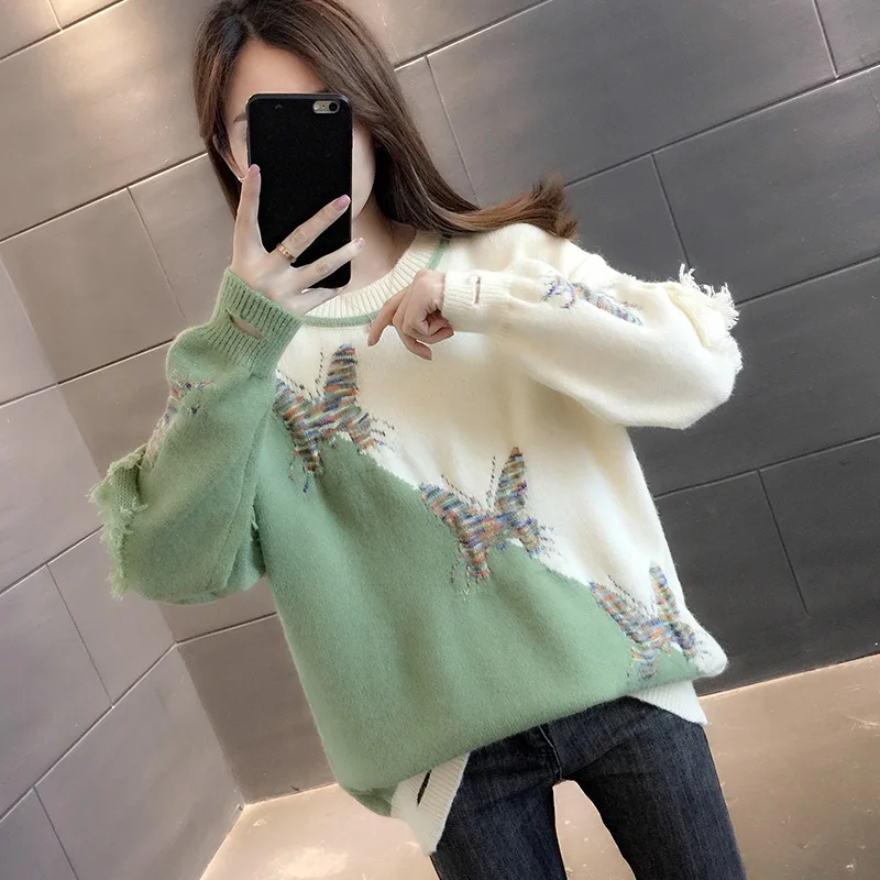 Pullover Women's Sweater Fashion Knitted Embroidered Sweater Autumn Winter Oversized Woman Sweaters