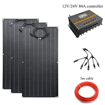 

3 X 100w Flexible Solar Panel ETFE 100w Solar Panel 12V Solar Charger 300W Solar System With 12V/24V 80A Solar Charge Controller