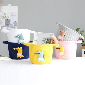 

Cotton Rope Woven Storage Basket Desktop Cosmetics Toys Sundries Organizer Cartoon Animal Decor Basket