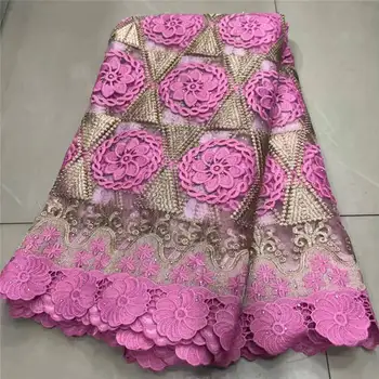 

2020 Latest Nigerian Lace Fabric Embroidered African Guipure for Wedding High Quality 2019 French Tulle Lace Fabric with Beads