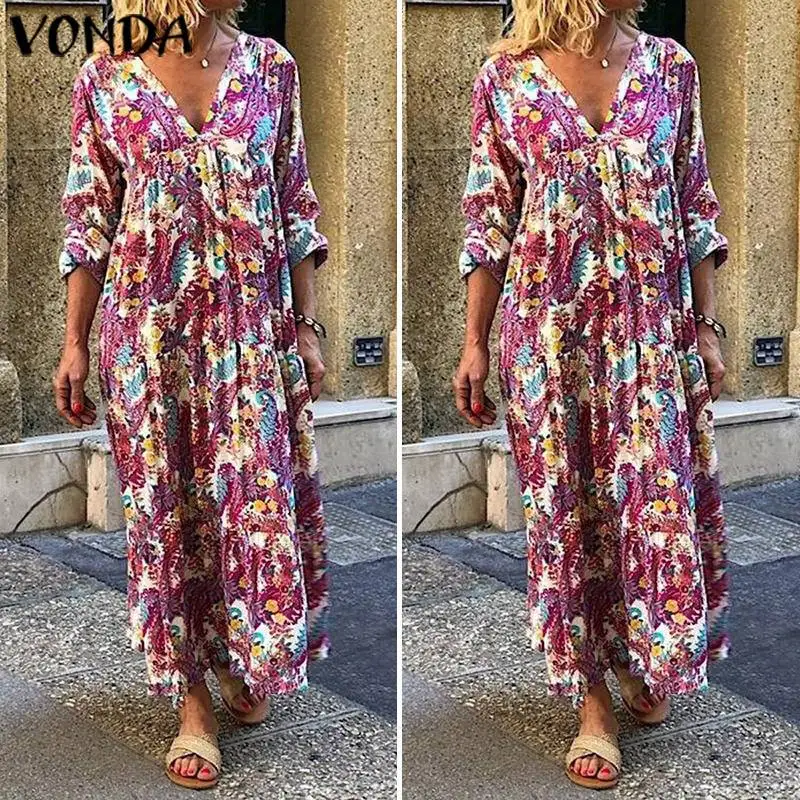 VONDA платье для беременных винтажное платье с цветочным принтом сексуальное пляжное платье весеннее повседневное винтажное платье с рукавами для беременных Vestidos