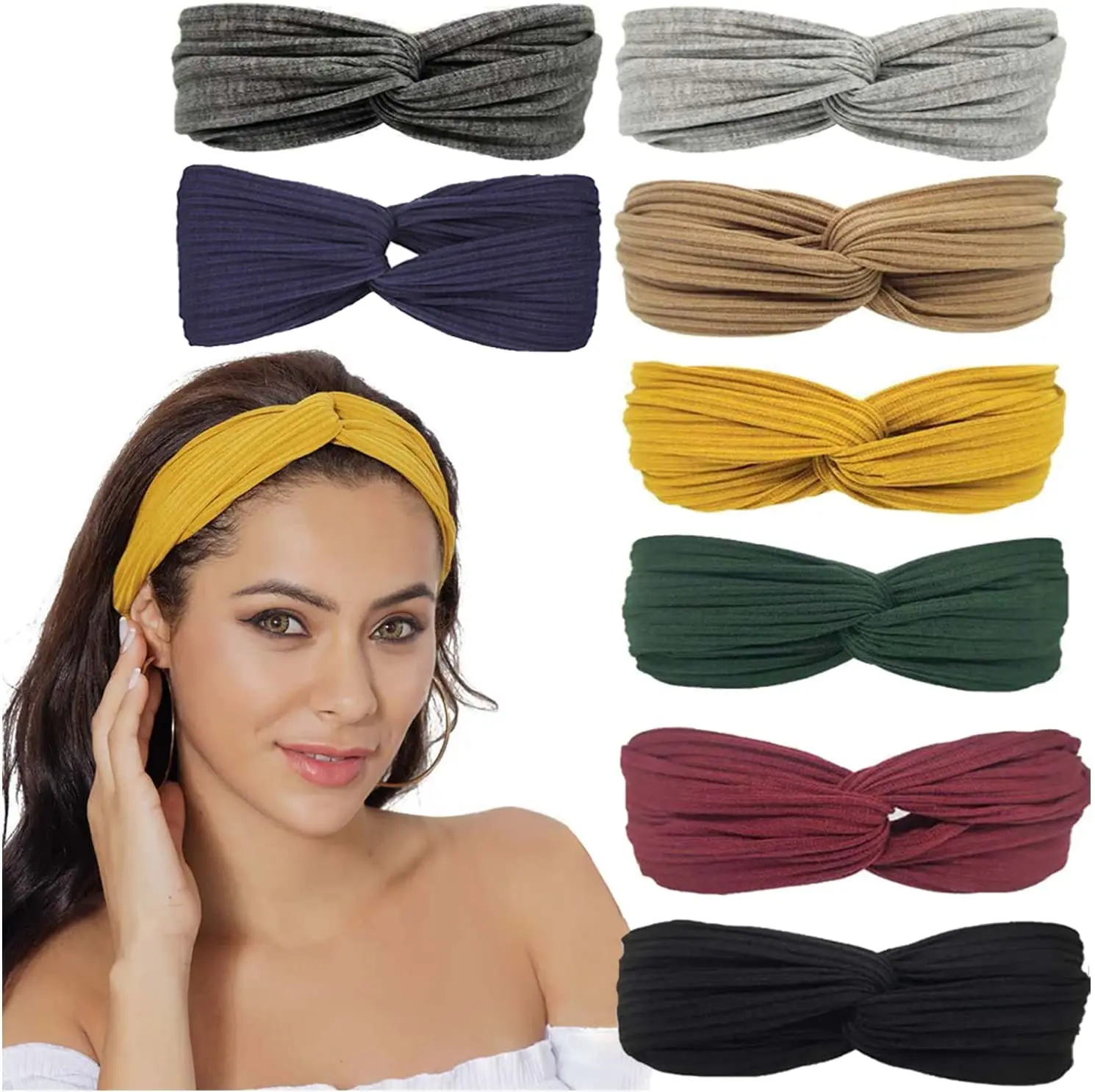 Boho Head band Women Elastic Headband,Criss Cross Turban Solid Color Vintage Hair Accessories for Women hair band criss cross