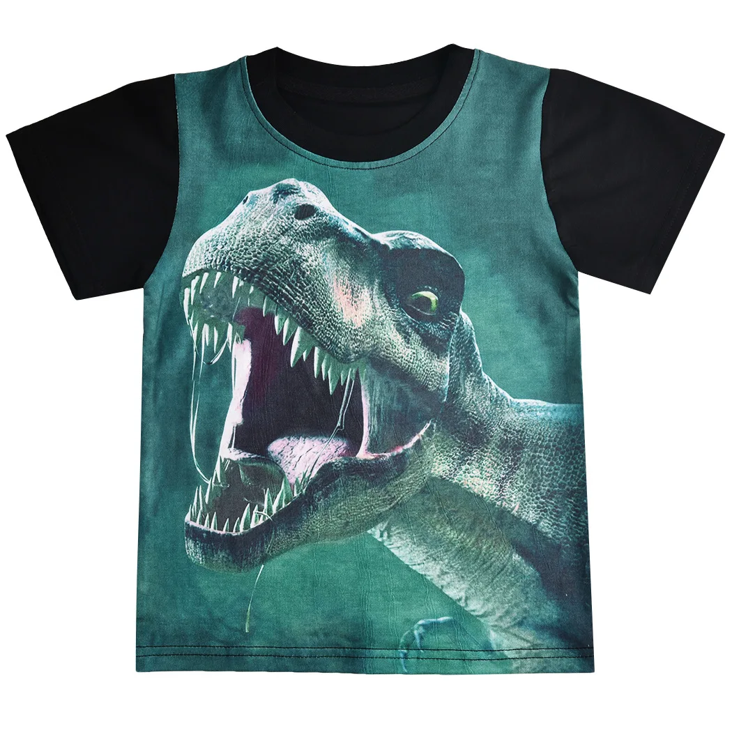 Amazon Foreign Trade KID'S T-shirt Europe And America Dinosaur Pattern Big Boy Crew Neck Short-sleeved Top Factory Currently Ava