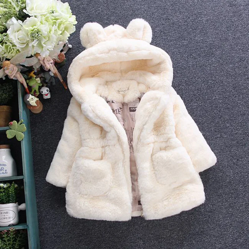 FAVSPORTS/Новинка года; зимняя одежда для маленьких девочек флисовое пальто с искусственным мехом теплая куртка зимний комбинезон От 1 до 8 лет куртка с капюшоном для малышей; верхняя одежда