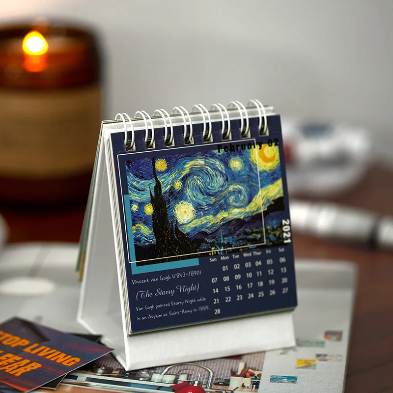 Calendario de escritorio de pintura, planificador de mesa de horario diario Dual, Agenda anual, organizador de oficina, 2021-2021,1, 2021,12