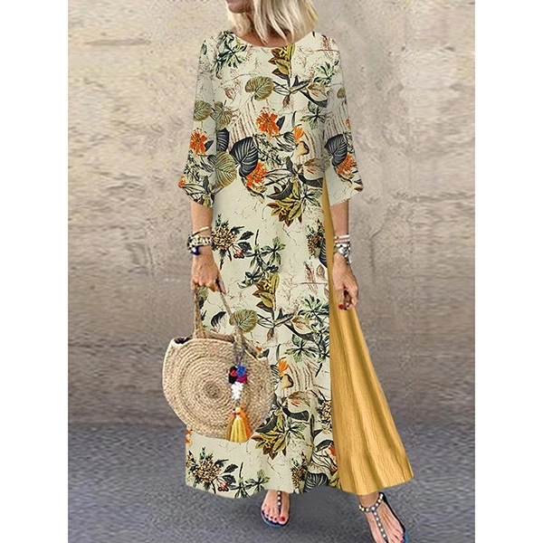 Женское платье макси с круглым вырезом Boho летнее повседневное свободное