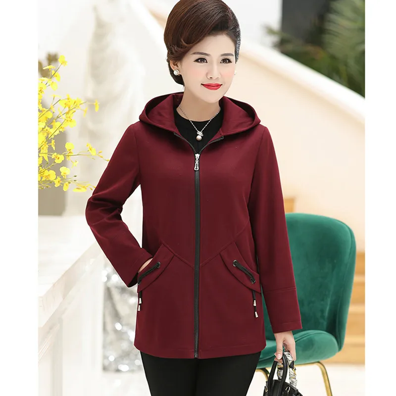 UHYTGF 4XL Plus size jacket women Fashion hooded spring autumn wool coat temperament mom elegant woman coats casaco feminino 797