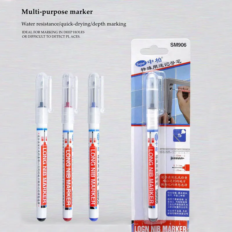 3Pcs Long Head Markers Bathroom Woodworking Decoration Multi-purpose Deep Hole Marker Pens for Hardware Wood Car Manufacturing | Канцтовары