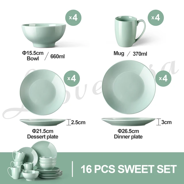 Lovecasa Ds 16/32/48 Darabos Fű Zöld Kerámia Porcelán Vacsora Tányérral, Desszert Tányér, Tál, Bögre Szett - Image 2