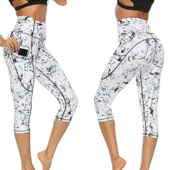 

Women Running High Waist Yoga Pants Marble Floral Printed Women Sports Yoga Elastic Leggings Cropped Pants High Waist Yoga Pants