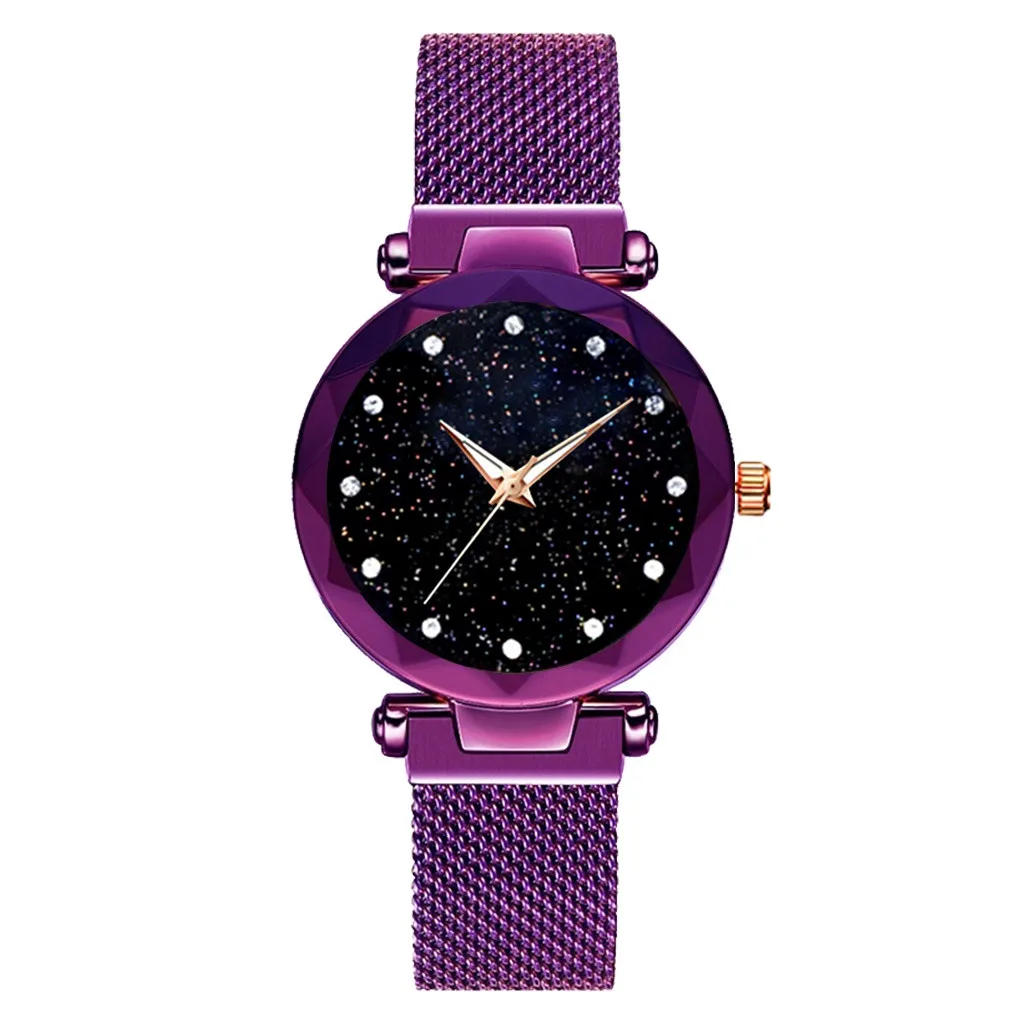 Модные брендовые роскошные женские наручные часы звездного неба с магнитным ремешком, кварцевые часы, современные женские наручные часы Orologio Donna - Цвет: Фиолетовый