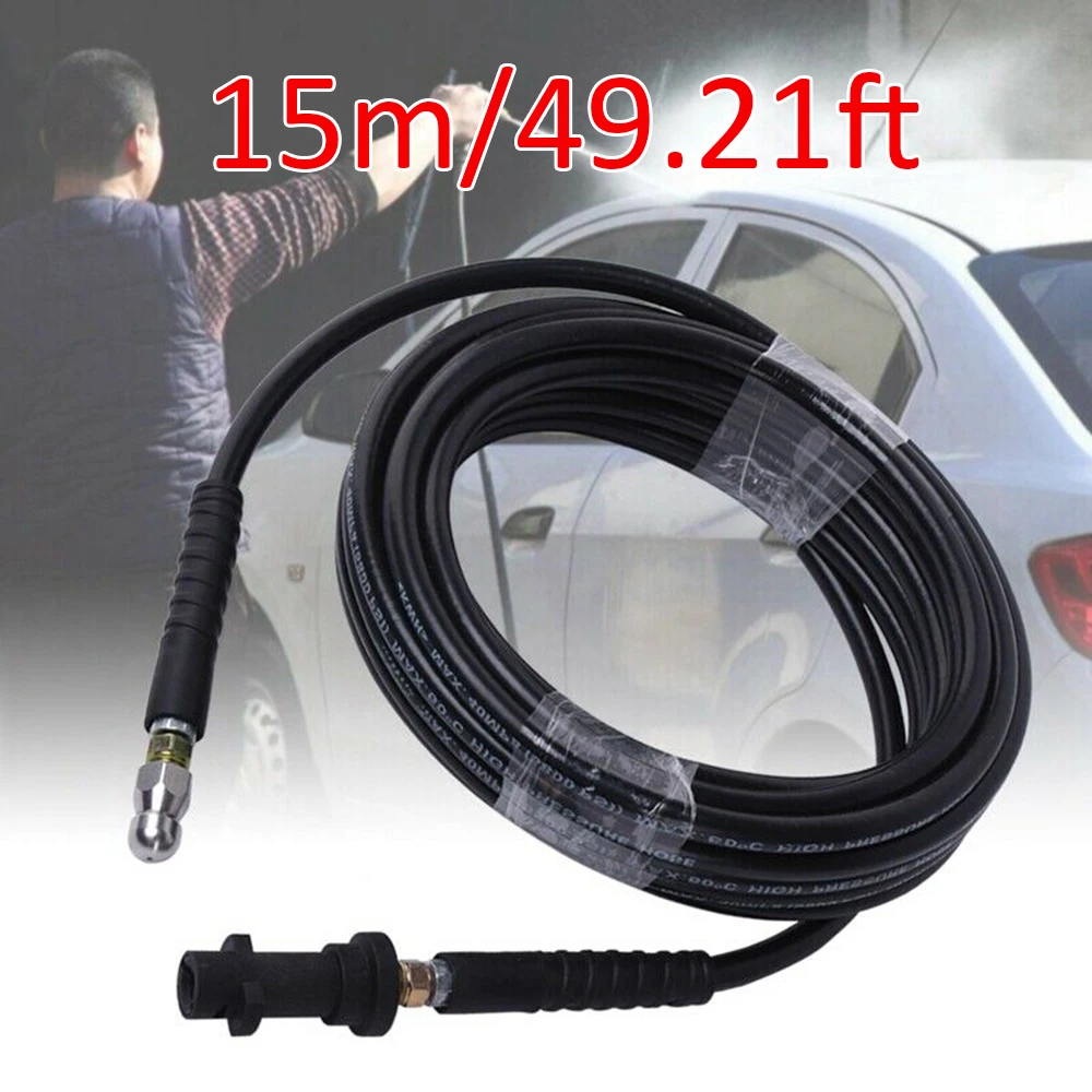 New 15m/49.21ft Pipe Tube Cleaning Hose for Karcher 2 Spray Nozzles High Pressure Washer Drain Cleaner Sewer Unblocker Channel E