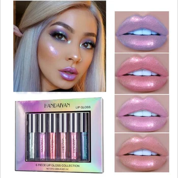 

6 Color / Set Liquid Lipgloss Glitter Lipstick Sexy waterproof Pigment Shimmer Lip Gloss Lip Tint Set Mermaid Makeup Cosmetic Ki