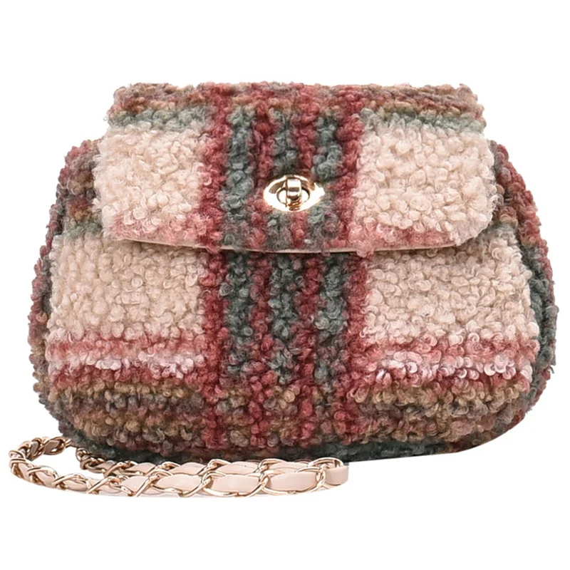 

iVog New Arrival Everyday Ladies Small Fur Shoulder Crossbody Handbag gg Geometric Chain Hand Bags for Women 2019