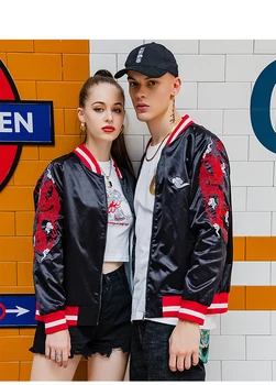 

Chinese embroidery dragon totem jacket men's autumn coat cool back Koi print large loose coat couple