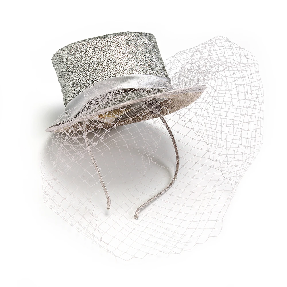 Свадебные женские вуалетки топ шляпа для элегантного банкета Fedoras Шляпы шляпка для церкви серебро с вуалью шапки Коктейльные Чай Вечерние льняные шапки