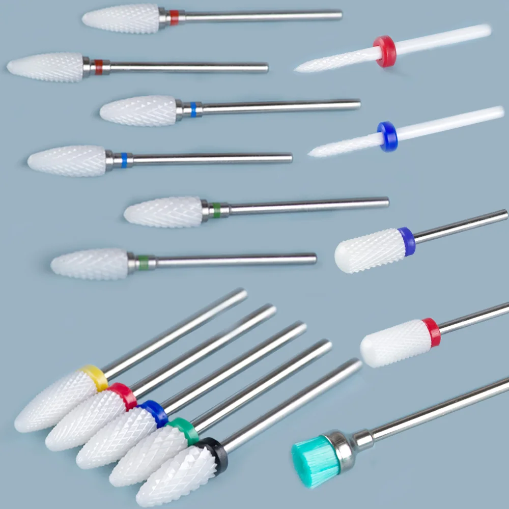 Juego de fresas de cerámica para manicura, cortadoras de corindón, boquillas de broca para pedicura, tapa de lijado