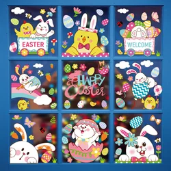 12 nouveaux produits autocollants de pâques œufs de lapin, autocollants muraux de dessin animé mignon, autocollants électrostatiques de décoration de pâques pour enfants 