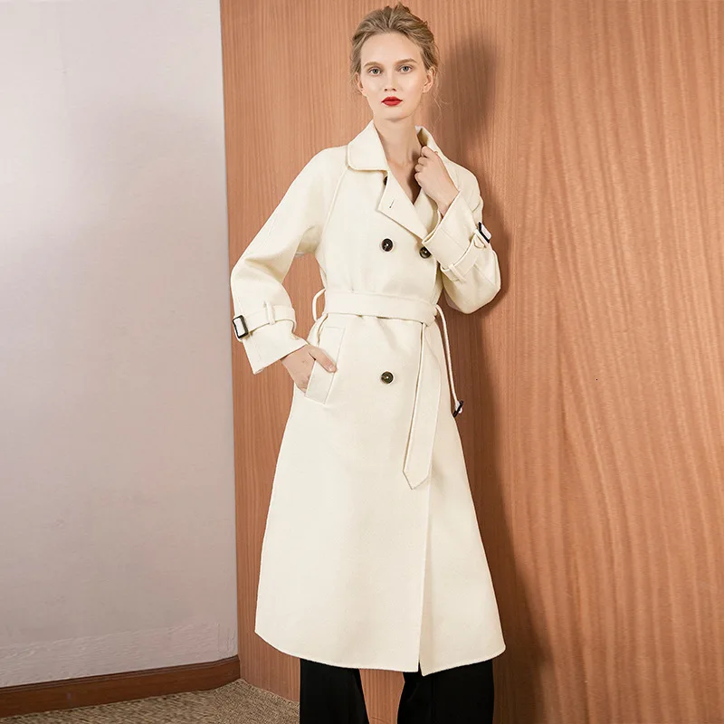 

2019 Autumn and winter double-sided cashmere overcoat female large size woolen windbreakder long high-end trench women 198018