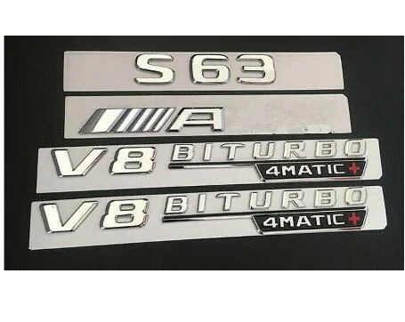 silver Хром для S63 Для AMG V8 BITURBO 4matic+ Багажник крыло значки-эмблемы для Mercedes - Цвет: silver