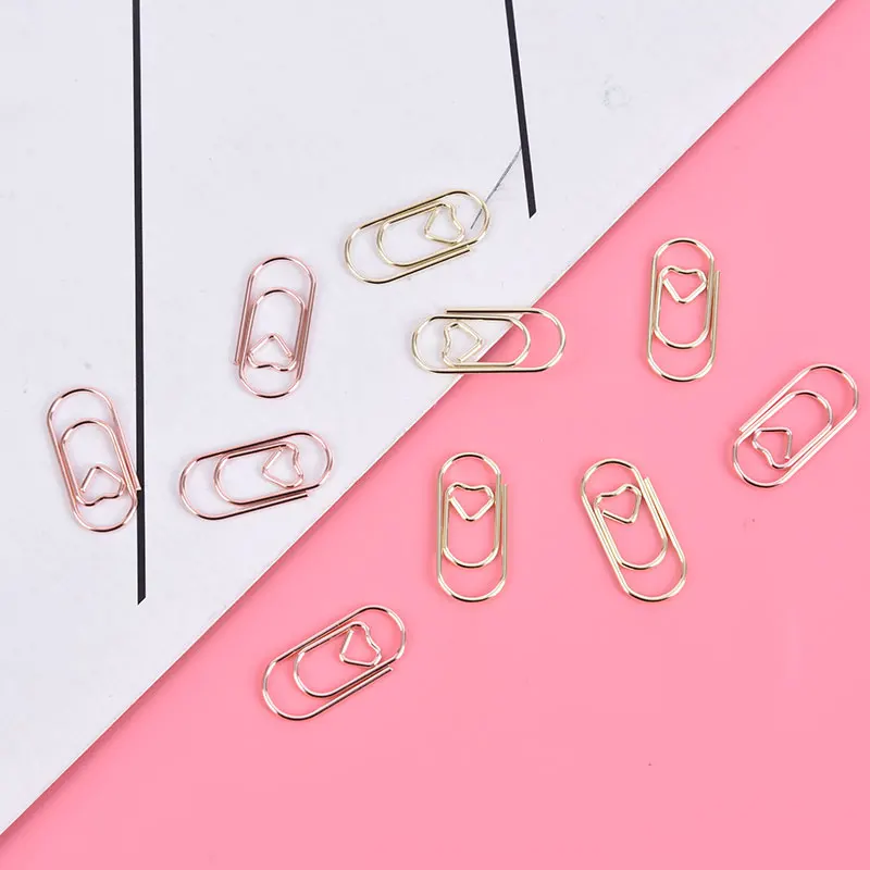 Mini Heart Gold Rose Gold Color Clip Bookmark Binder Clip Office Accessories Paper Clips Patchwork Clip 50pcs / bag