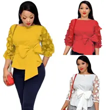 

Women's Shirt Casual and Versatile Half Sleeve Blouses Solid Medium Sleeve Top Lace O-Neck Casual Shirts Top Women bowknot