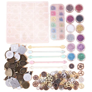 

DIY Handmade Crystal Glue Mold Set Crystal Glue Jewelry Mold Set - 45 Pcs Silicone Casting Molds and Tools Set for Resin Jewelry