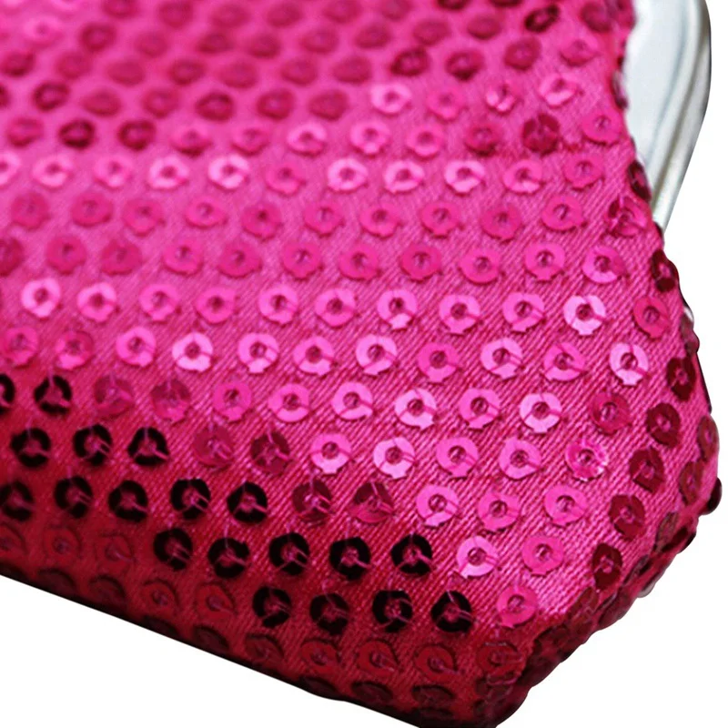 2 Pcs Women'S Sequins Coin Purse Buckle Mini Wallet(Rose Red& Silver
