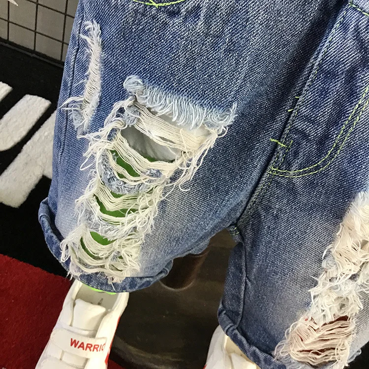 Summer New Products BOY'S Korean-style with Holes Cowboy CHILDREN'S Calf-length Pants Baby Fashion Men's Trousers