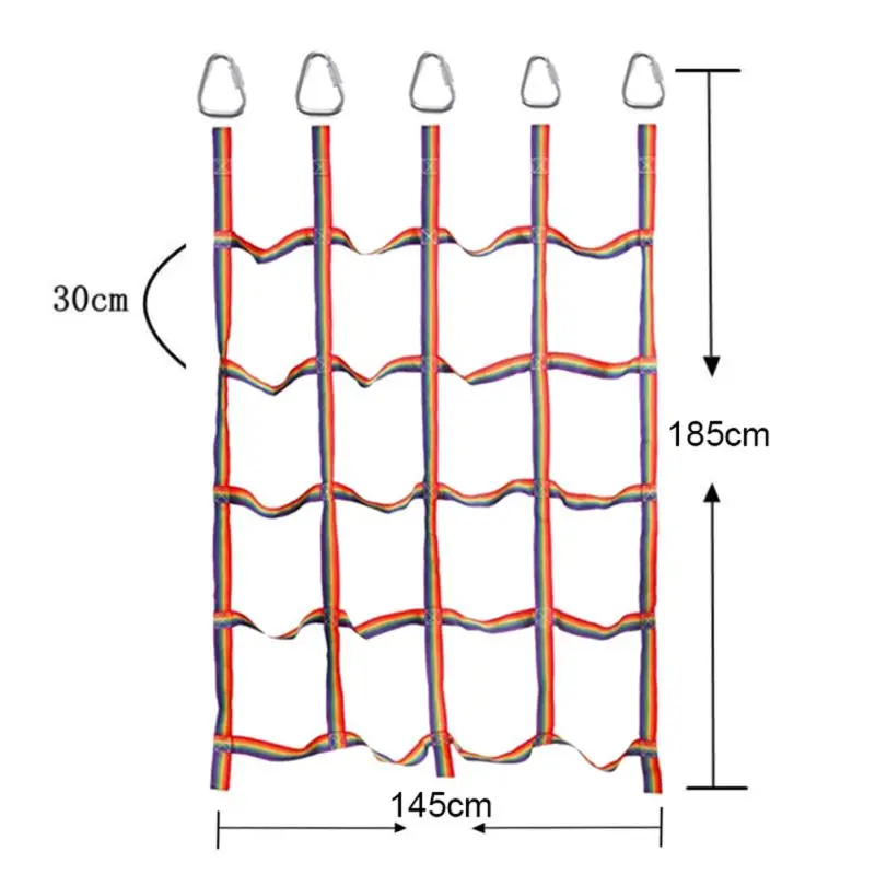 Сетка для скалолазания на открытом воздухе с треугольными крючками, радужная лента для занятий спортом
