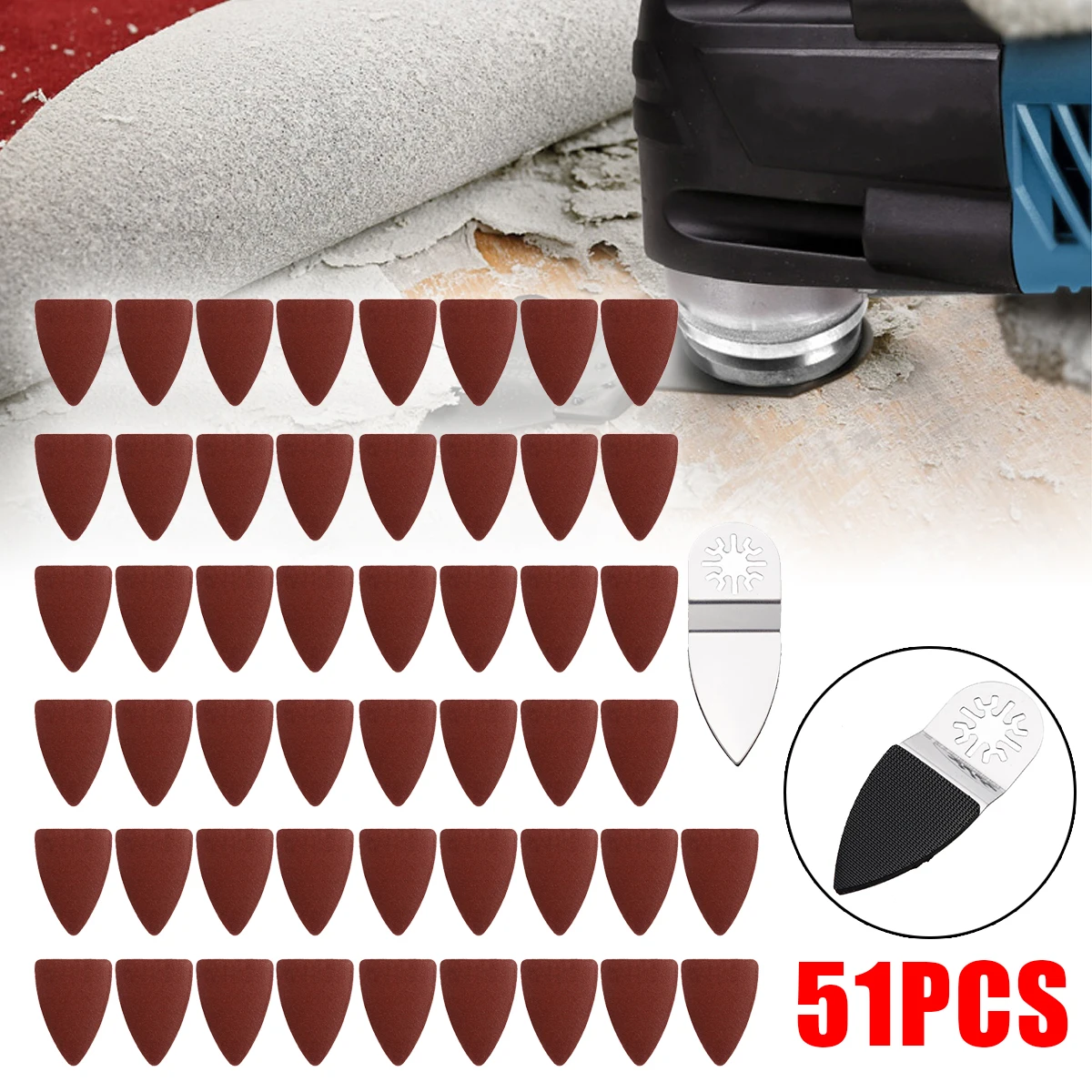 

50pcs Triangular Sand Paper + 1pc Finger Sand Disc Finger Sanding Sheets Paper Sand Disc Kit Multi Power Polishing Tools