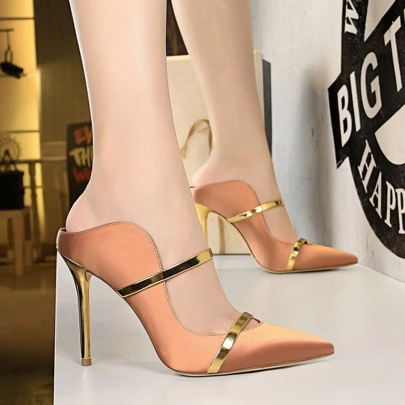 

Open Toe Drag Thin Heeled High-Heel Weight Control Pointed-Toe Hollow out Low-Cut Type a Shoe Lace WOMEN'S Slippers Shoes 121-1