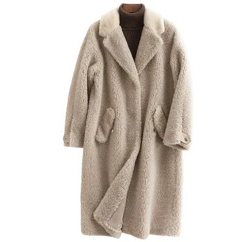 

Mink Fur Collar 100% Wool Jacket Real Fur Coat Streetwear Autumn Winter Coat Women Clothes 2020 Korean Vintage Sheep Shearling