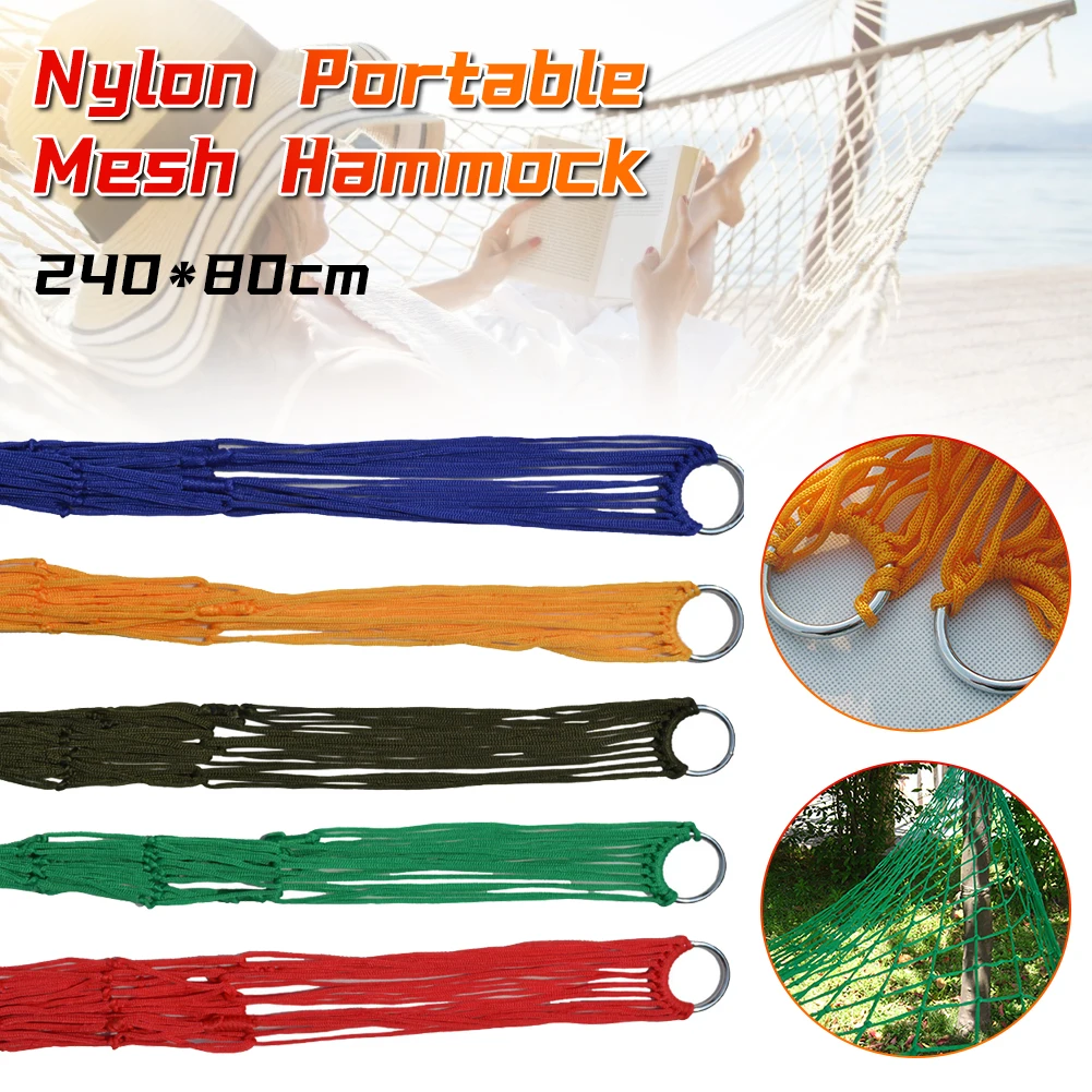 Nylon Hammock Portable Garden Mesh Net Sleeping Bed Hamaca for Outdoor Travel Camping Hamak Blue Green Red Outdoor Hammocks