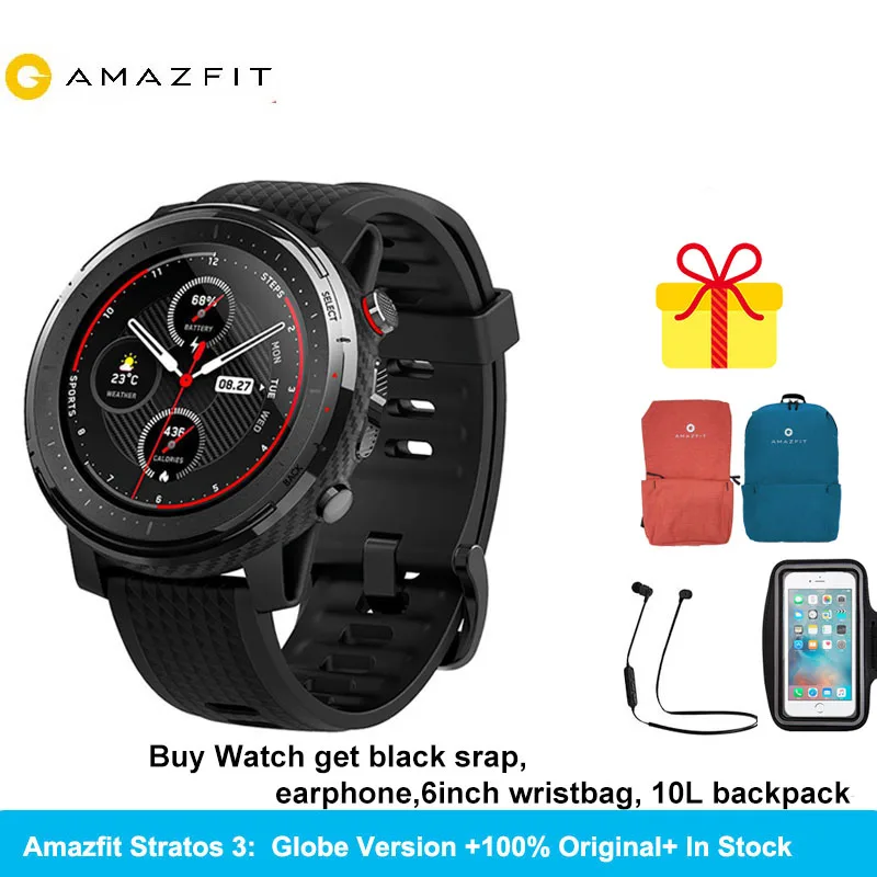 

2020 Huami Amazfit Stratos 3 19 modos deportivos reloj inteligente con GPS/IP68 impermeable/pulsómetro Monitor para Android/iOS
