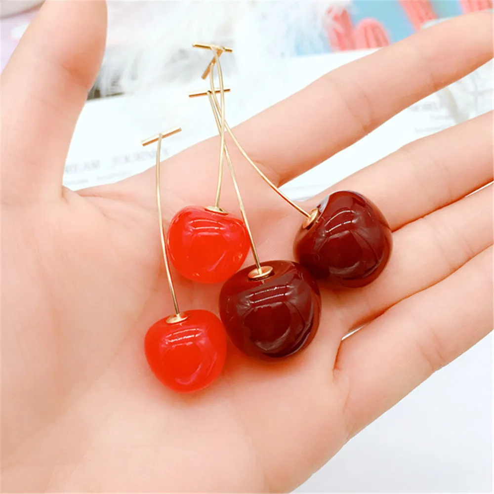 1 пара, женские серьги-Вишенки с фруктами, серьги-гвоздики, имитация капель, красные серьги-вишенки, милые богемные модные ювелирные изделия, рождественский подарок