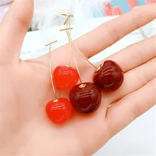 1 пара, женские серьги-Вишенки с фруктами, серьги-гвоздики, имитация капель, красные серьги-вишенки, милые богемные модные ювелирные изделия, рождественский подарок