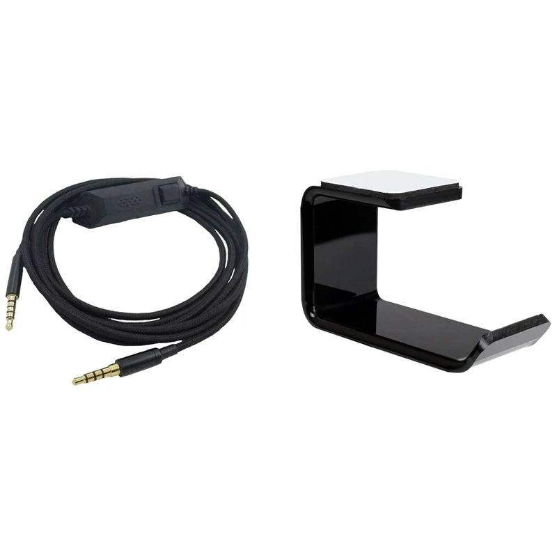 Headphone Cable with In Line Mic Volume Control with Acrylic Headphone Bracket Wall Mounted Headset Holder