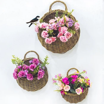 

Hand Made Wicker Rattan Flower Basket Green Vine Pot Planter Hanging Vase Container Wall Plant Basket For Garden