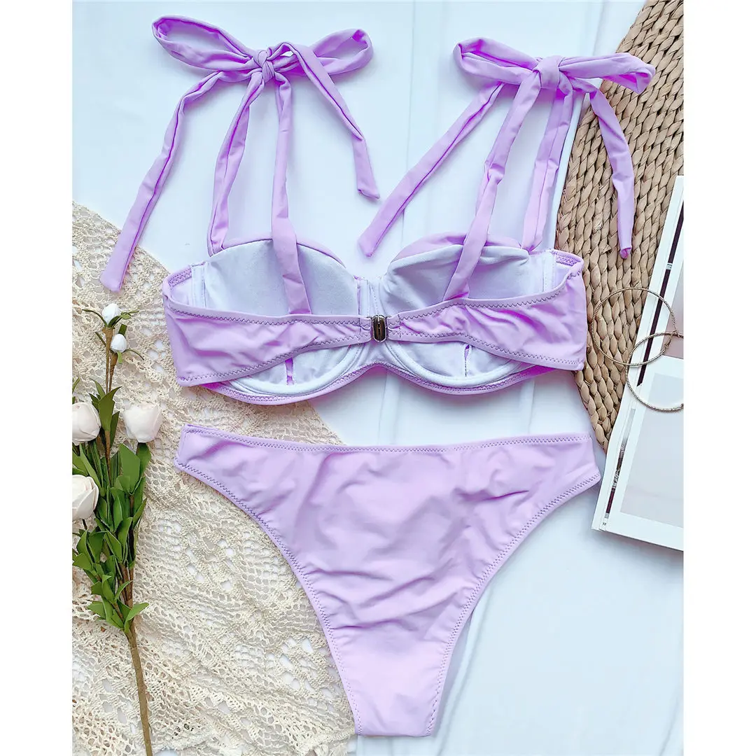 Sexy Wrinkled Bikini Push Up Swimsuit Female Swimwear Women Two-pieces Bikini set With Bra Cup Bather Bathing Suit Swim V2459