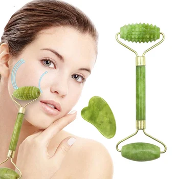 

Jade Roller & Gua Sha Board Jade Stone Set Scraping Massage Tools for Facial Skin Care Anti-aging Face Eye Neck Beauty Roller