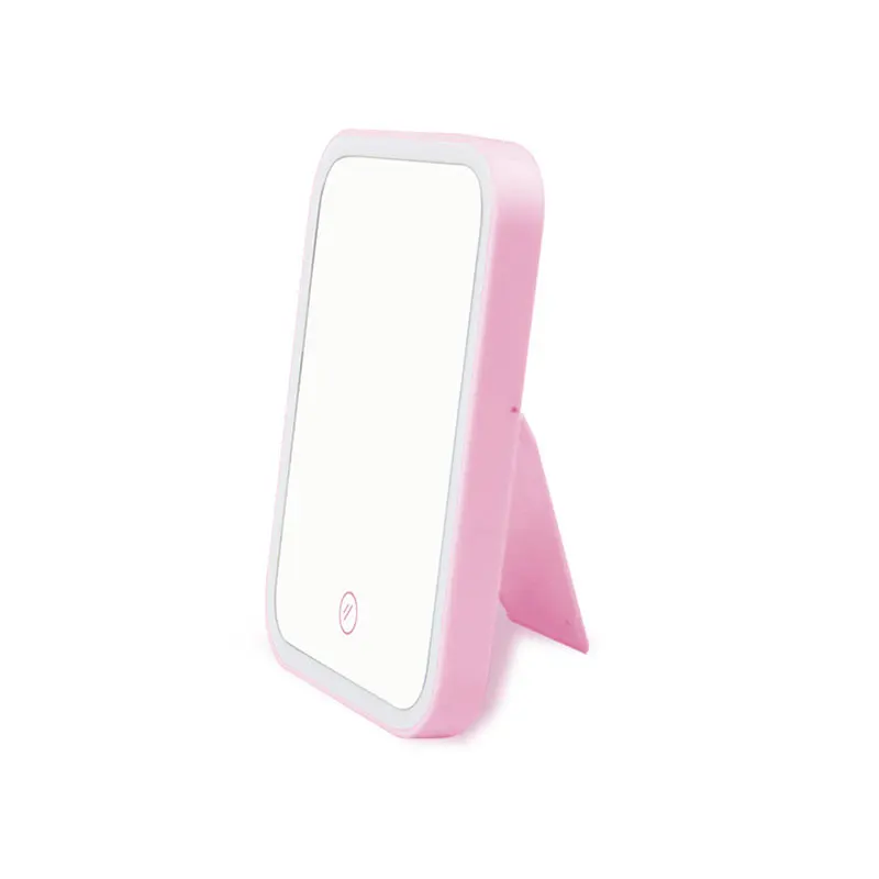 pink charging Настольное зеркало для макияжа, usb зарядка, портативный складной светильник, косметическое зеркало, Квадратный светодиодный увеличительное зеркало, инструмент для красоты - Цвет: pink charging